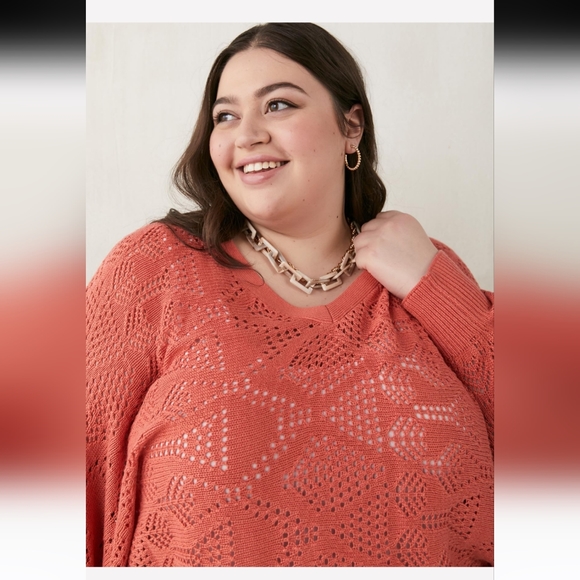 Penningtons Orange Dolman Sleeve Pointelle Sweater Size 2x - Picture 3 of 6